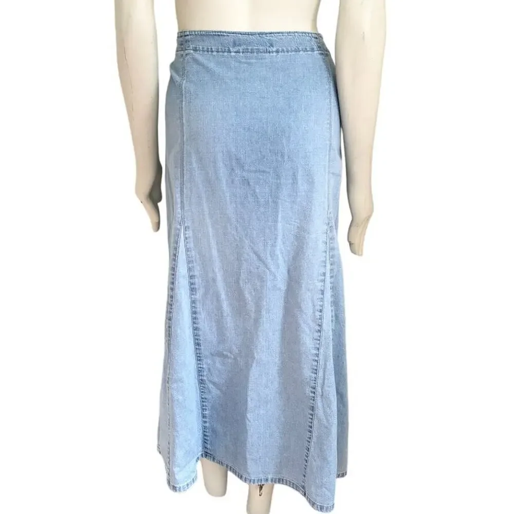 VTG GLORIA VANDERBILT A-line Denim Midaxi Skirt in Light Wash SZ 14